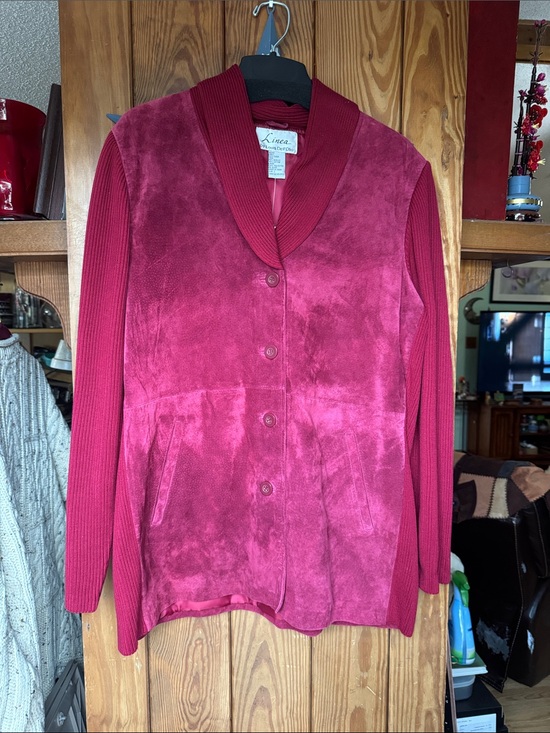 Linea by Louis Dell'Olio Jackets & Blazers - Linea by Louis Dell'Olio Cranberry Shawl-Collar Button Suede jacket